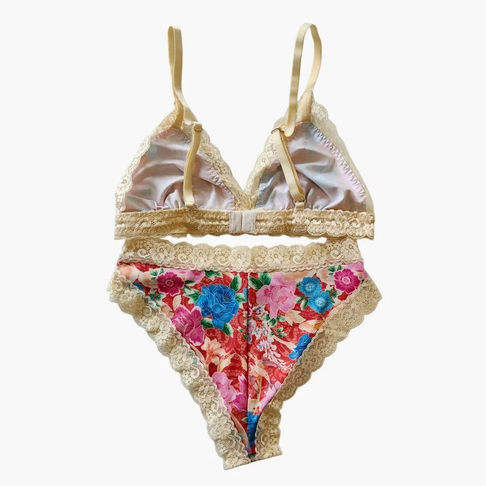 Spell & The Gypsy Floral Garden Lace Bralette & Panty Lingerie Set Women's Small